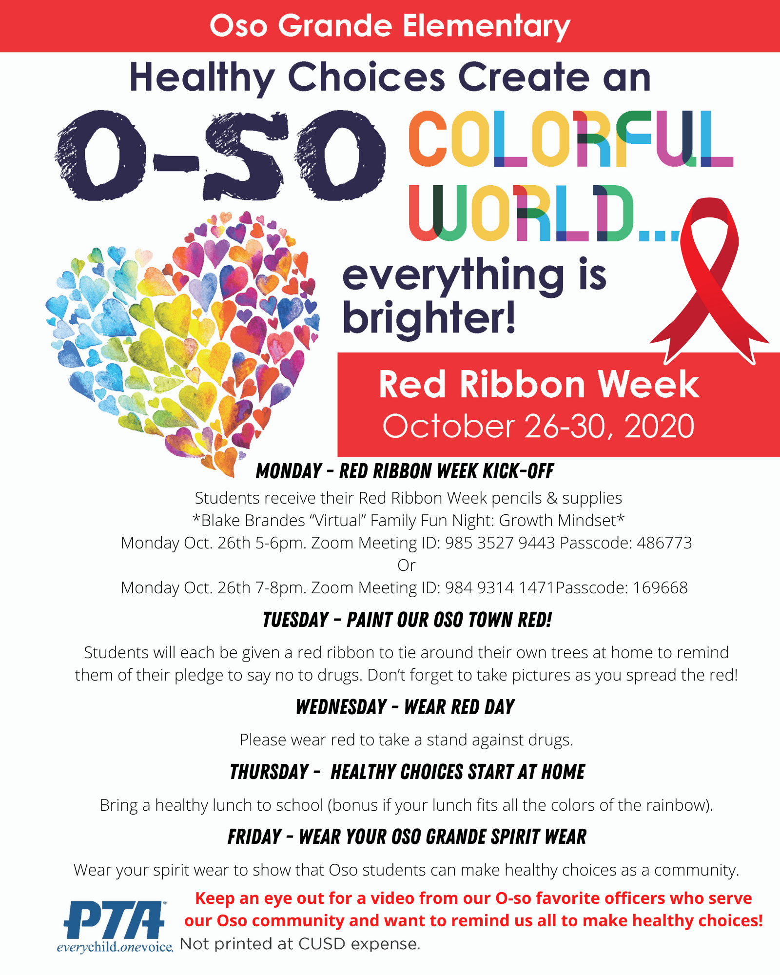 Red Ribbon Spirit Week Oct. 26-30